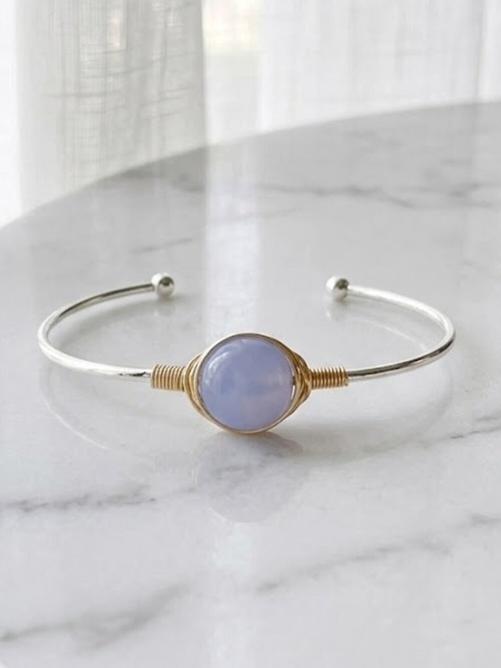 Ladies Light Blue Dainty Wire Stone Bracelet